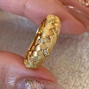 SS 925 Elegant Gold Braided Ring Size 6